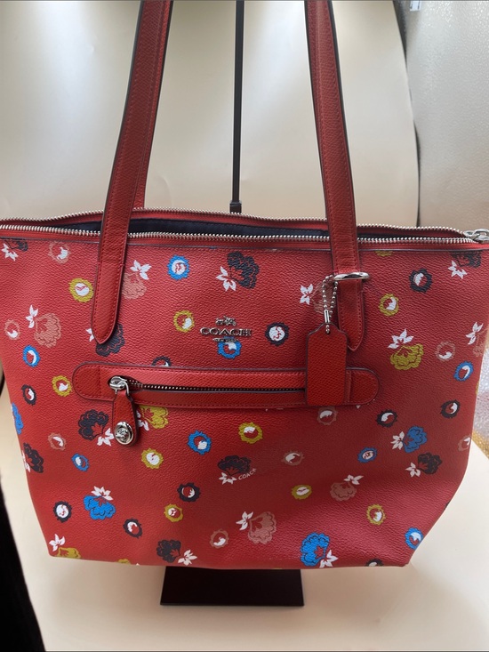 Coach Handbags - Coach Red Floral Tote with Multicolor Accents so cute with orig hangtag